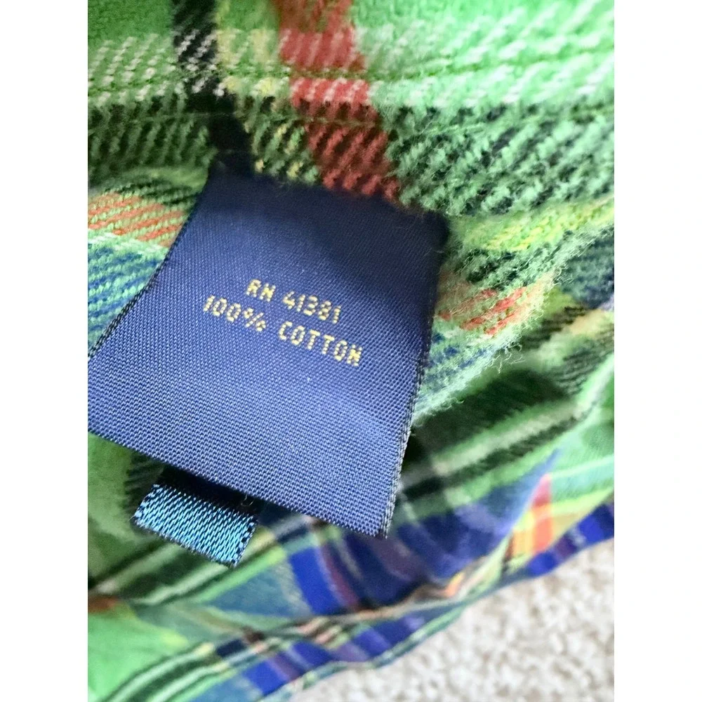 Polo Ralph Lauren Plaid Shirt Mens Medium Lime Green Excellent Cotton Flannel